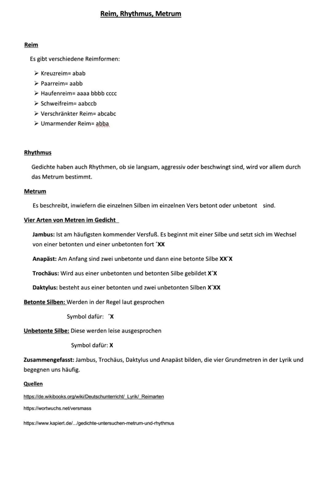 Reim
Es gibt verschiedene Reimformen:
Kreuzreim= abab
Paarreim aabb
Reim, Rhythmus, Metrum
Haufenreim= aaaa bbbb cccc
Schweifreim= aabccb
Ve