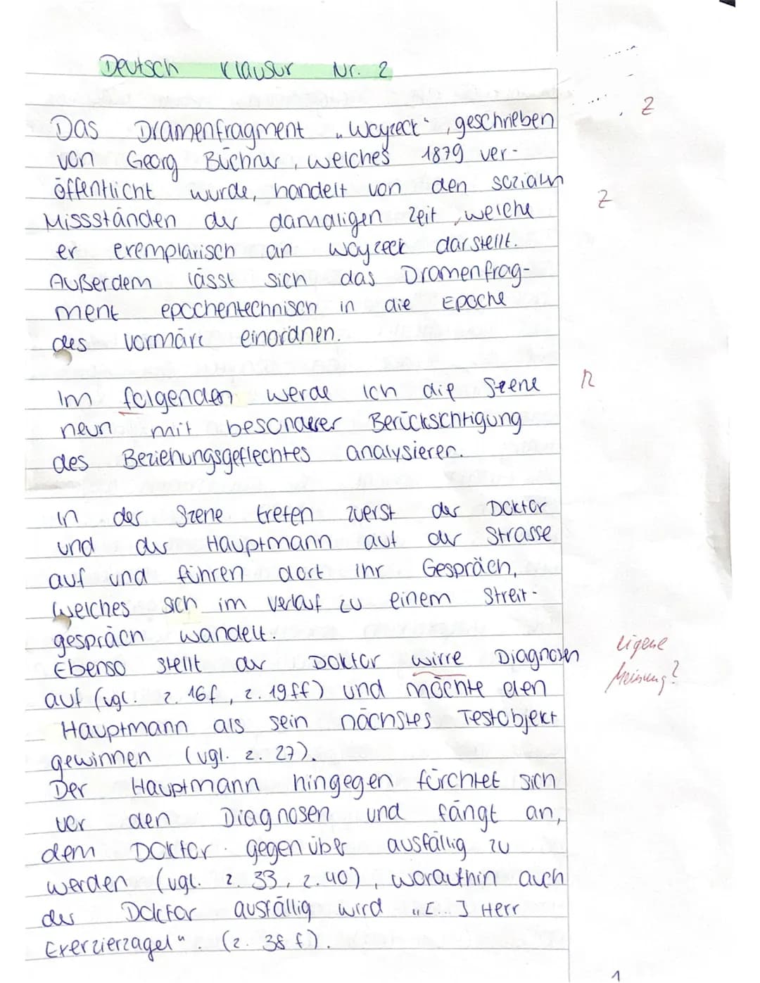 Klausur
Nr. 2
Das Dramen fragment Wayrect geschrieben
n
von Georg Büchner, welches
1879 ver-
den sozialh
Deutsch
öffentlicht wurde, handelt 
