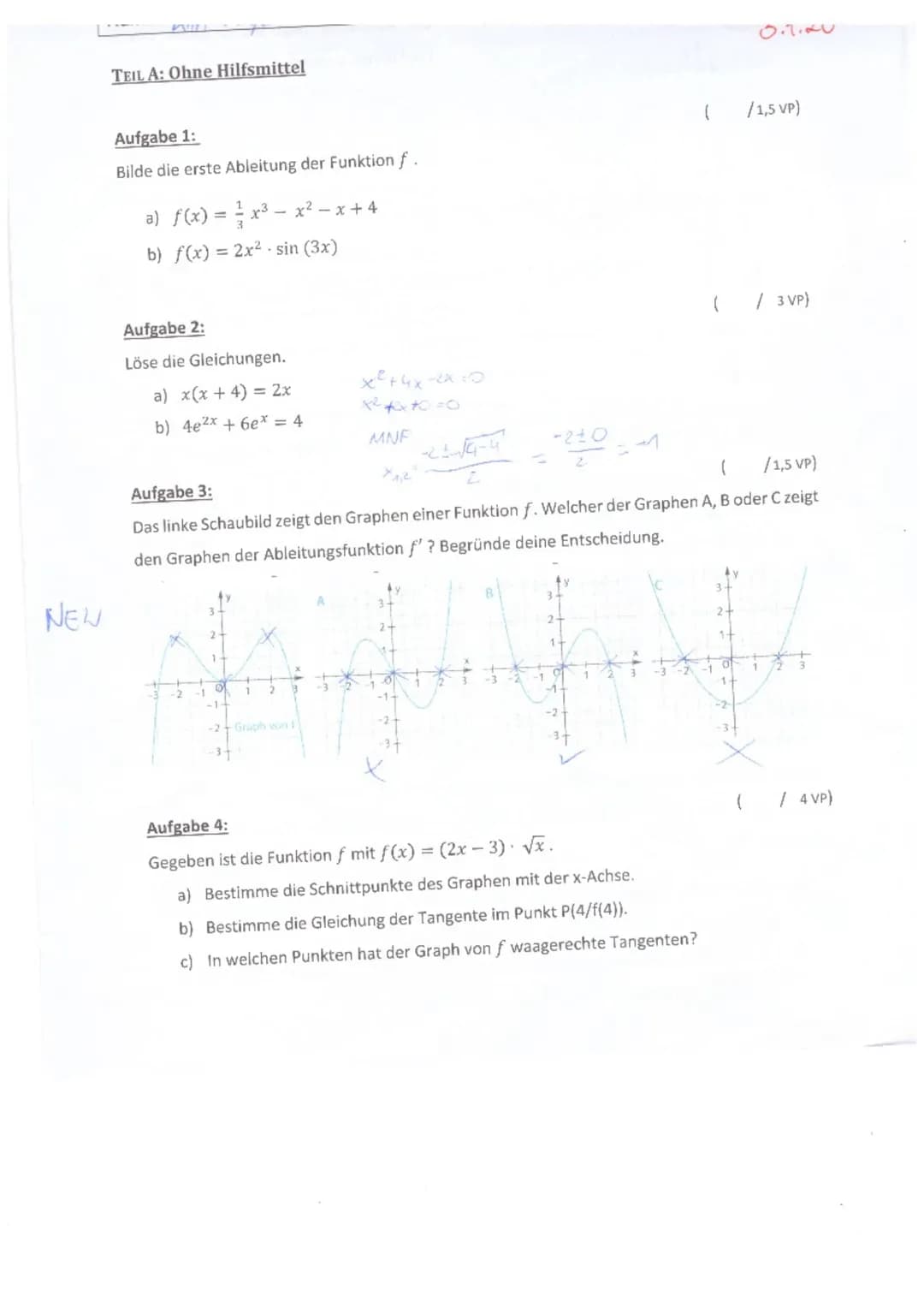 
<h2 id="aufgabe5">Aufgabe 5</h2>
<p>Die Abbildung zeigt die Graphen zweier Funktionen u und v. Die Funktion f ist gegeben durch f(x) = u(v(