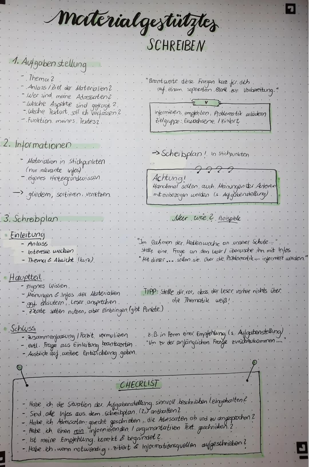 .
1. Aufgaben stellung
.Thema ?
Anlass Ziel der Materialien?
-Wer sind meine Adressaten?
- Welche Aspekte sind gefragt 2.
- Weche Textart, s