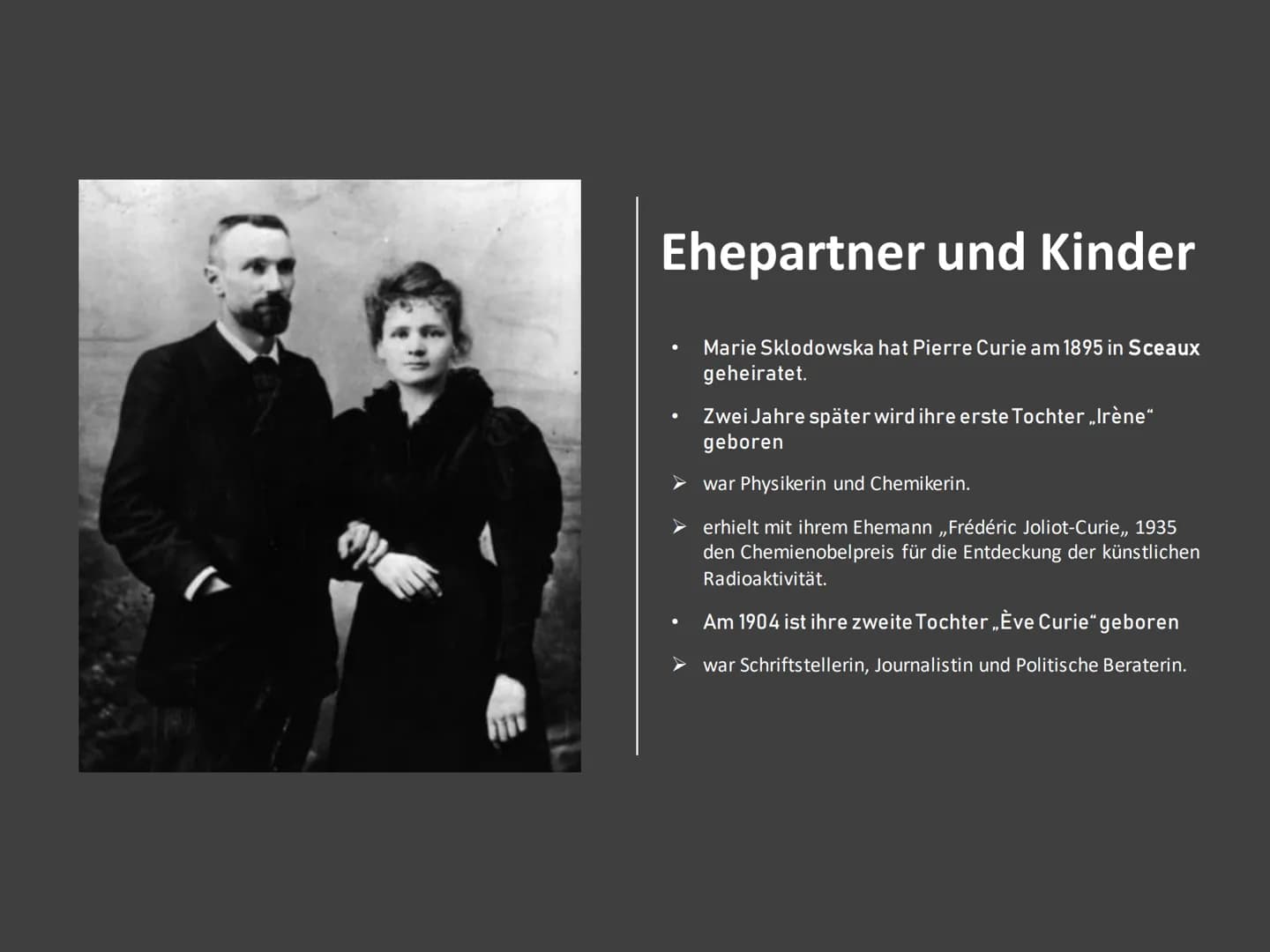 Marie Curie
Wala Qahtan Handout
Name: Marie Sklodowska Curie
Lebensdaten: 7. November 1867 in Warschau geboren
➤ starb am 4. Juli 1935
Natio