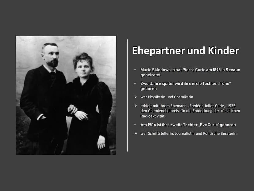 Marie Curie
Wala Qahtan Handout
Name: Marie Sklodowska Curie
Lebensdaten: 7. November 1867 in Warschau geboren
➤ starb am 4. Juli 1935
Natio