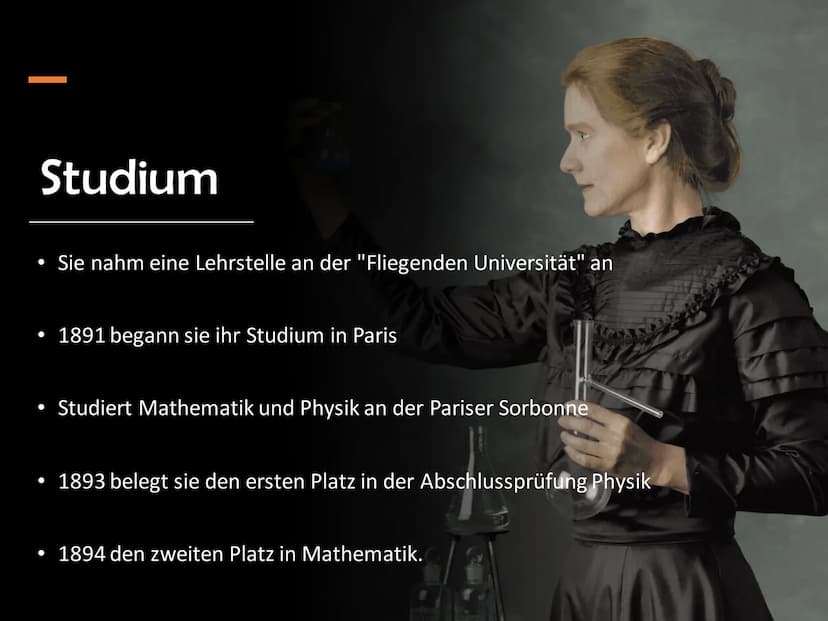 Marie Curie
Wala Qahtan Handout
Name: Marie Sklodowska Curie
Lebensdaten: 7. November 1867 in Warschau geboren
➤ starb am 4. Juli 1935
Natio