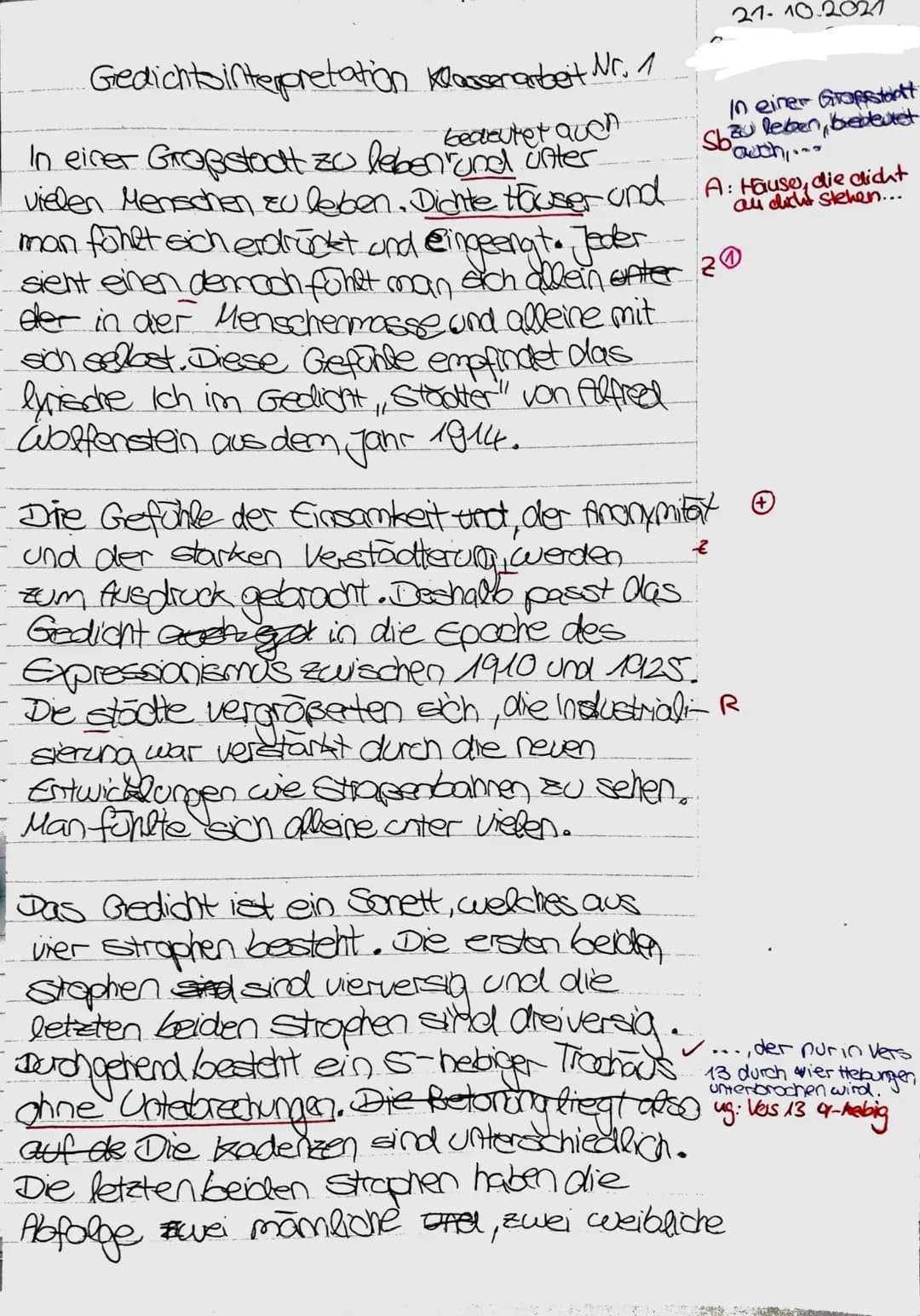 Deutsch, 10a
Klausur Nr.1
Gedichtinterpretation
25.10.2019
Aufgabenstellung: Analysiere das vorliegende Gedicht, indem Du
eine Einleitung un