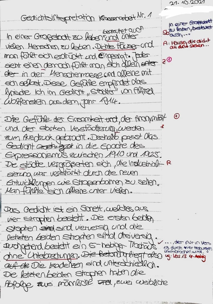 Deutsch, 10a
Klausur Nr.1
Gedichtinterpretation
25.10.2019
Aufgabenstellung: Analysiere das vorliegende Gedicht, indem Du
eine Einleitung un