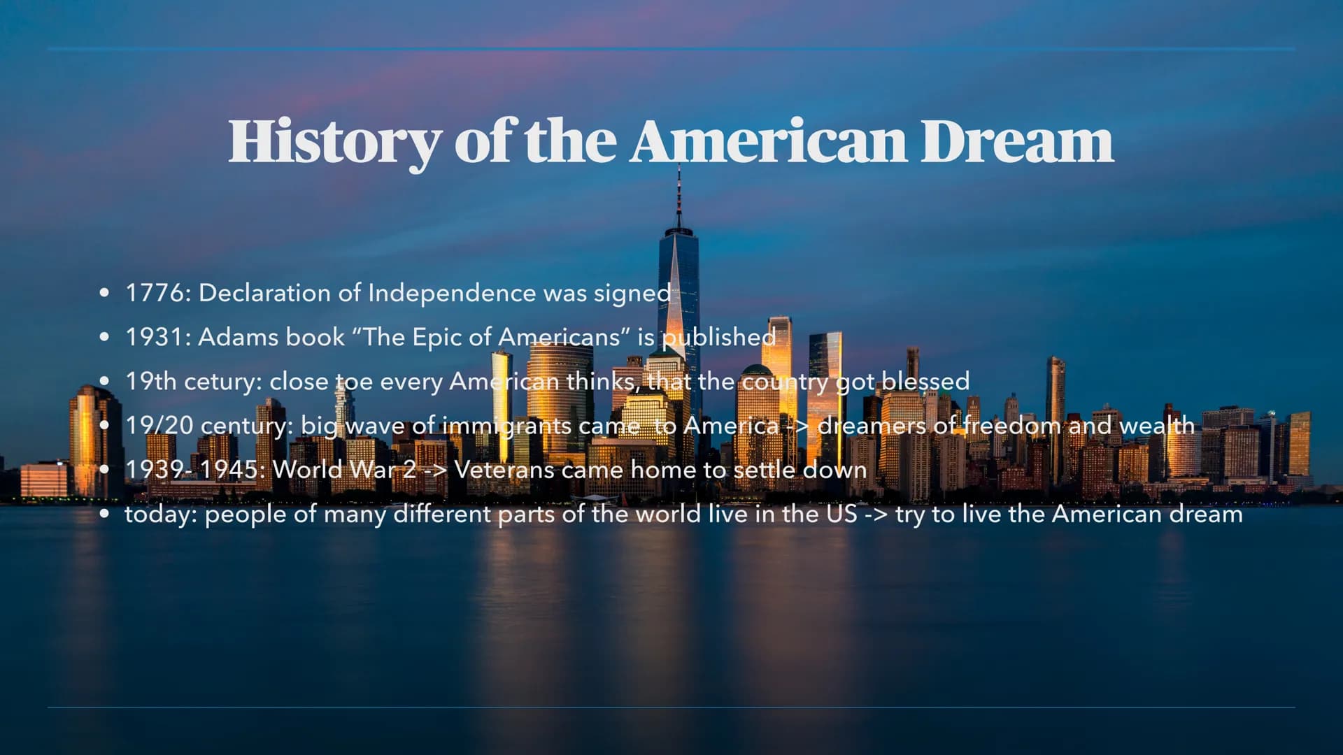 BEN, MARC, MAURICE, LOUIS
The American Dream
From Rags to Riches Table of Content
• Definition: What is the American Dream? / From Rags to R