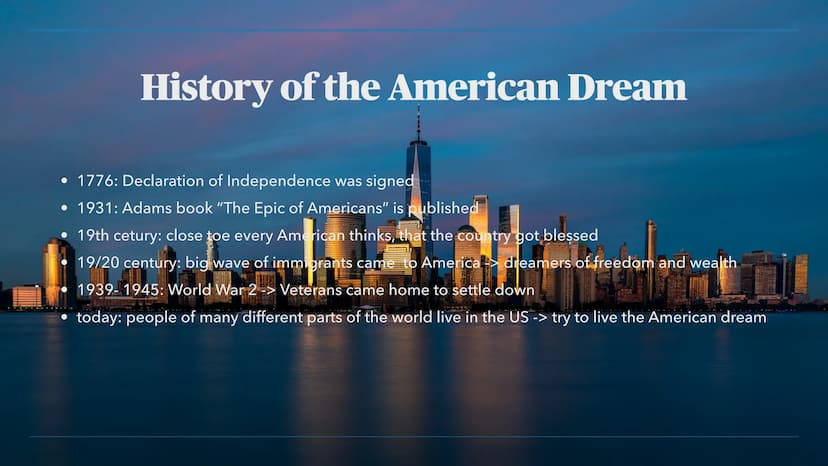 BEN, MARC, MAURICE, LOUIS
The American Dream
From Rags to Riches Table of Content
• Definition: What is the American Dream? / From Rags to R