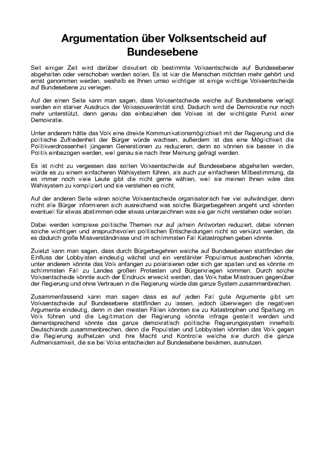 Volksentscheid auf Bundesebene 