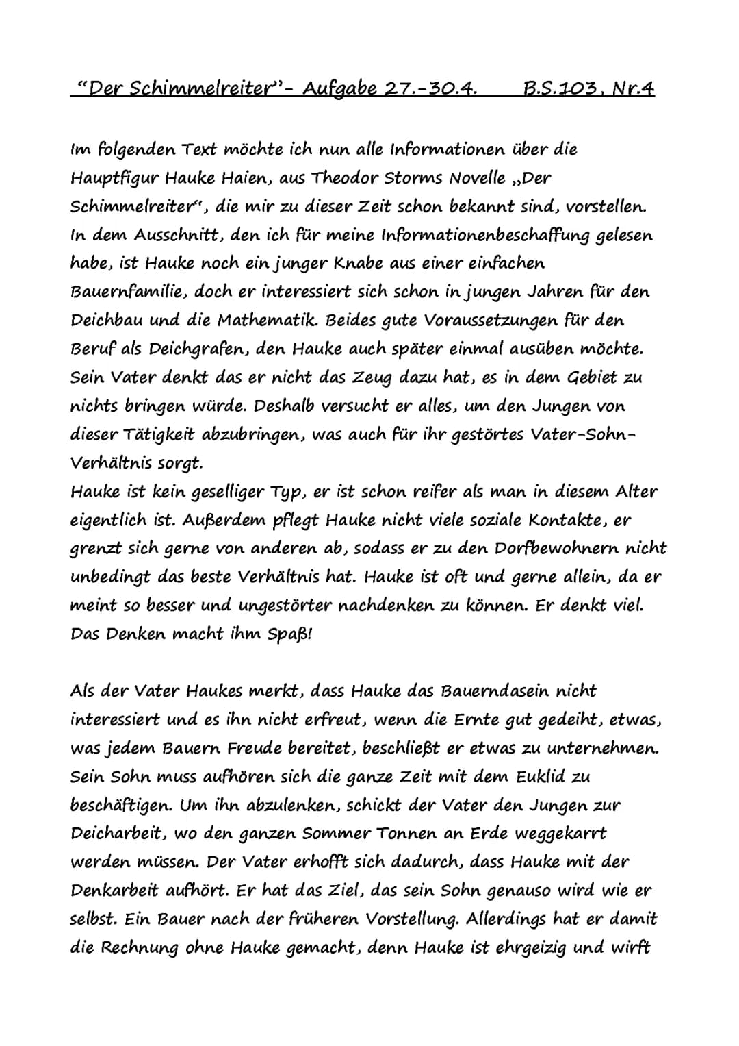 Der Schimmelreiter: Charakterisierung von Hauke Haien und anderen Personen