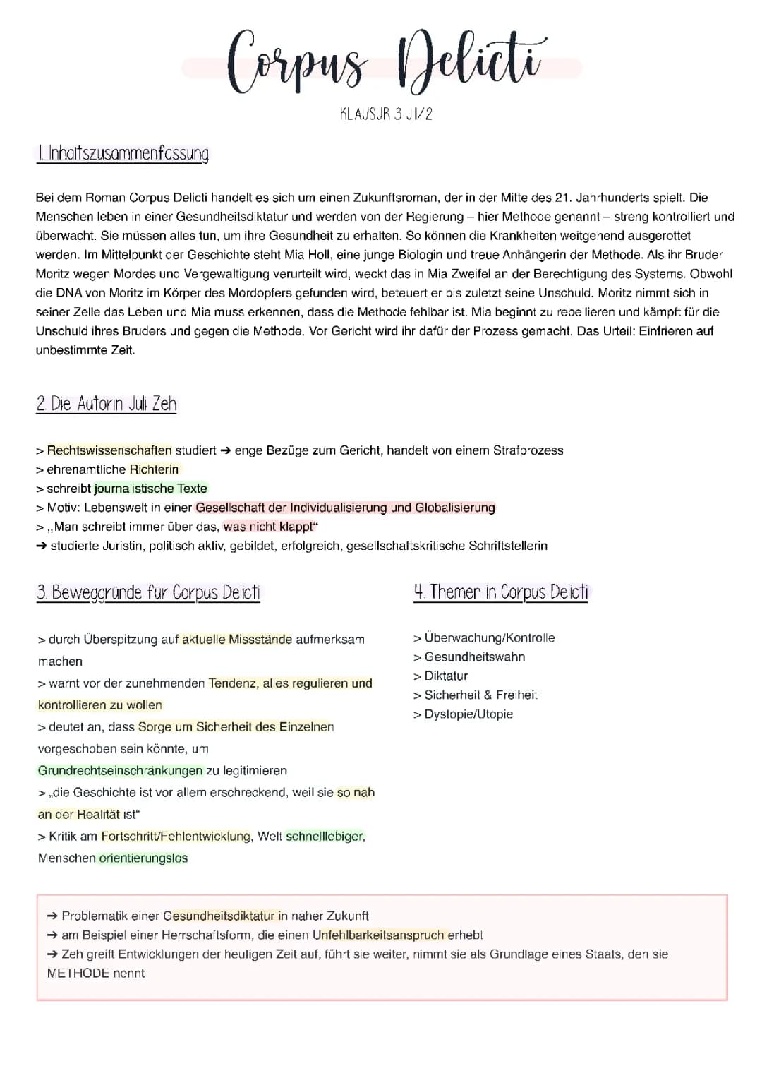 Corpus Delicti Zusammenfassung und wichtige Informationen für Schüler