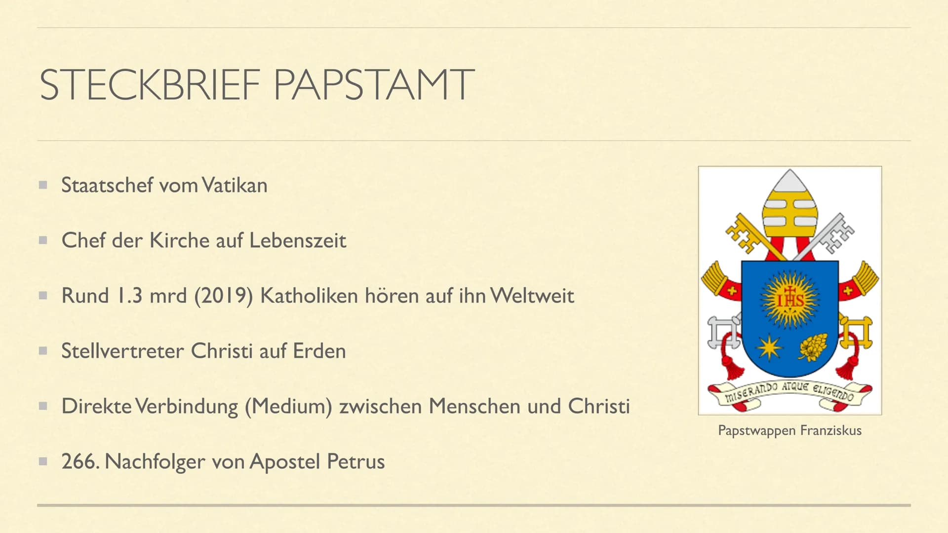 NII!!!
PEA
DER PAPST&DAS PAPSTTUM
Von Julian und Ole STECKBRIEF PAPST FRANZISKUS
■ Name: Jorge Mario Bergoglio
■ Alter: 84 am 17. Dezember 1