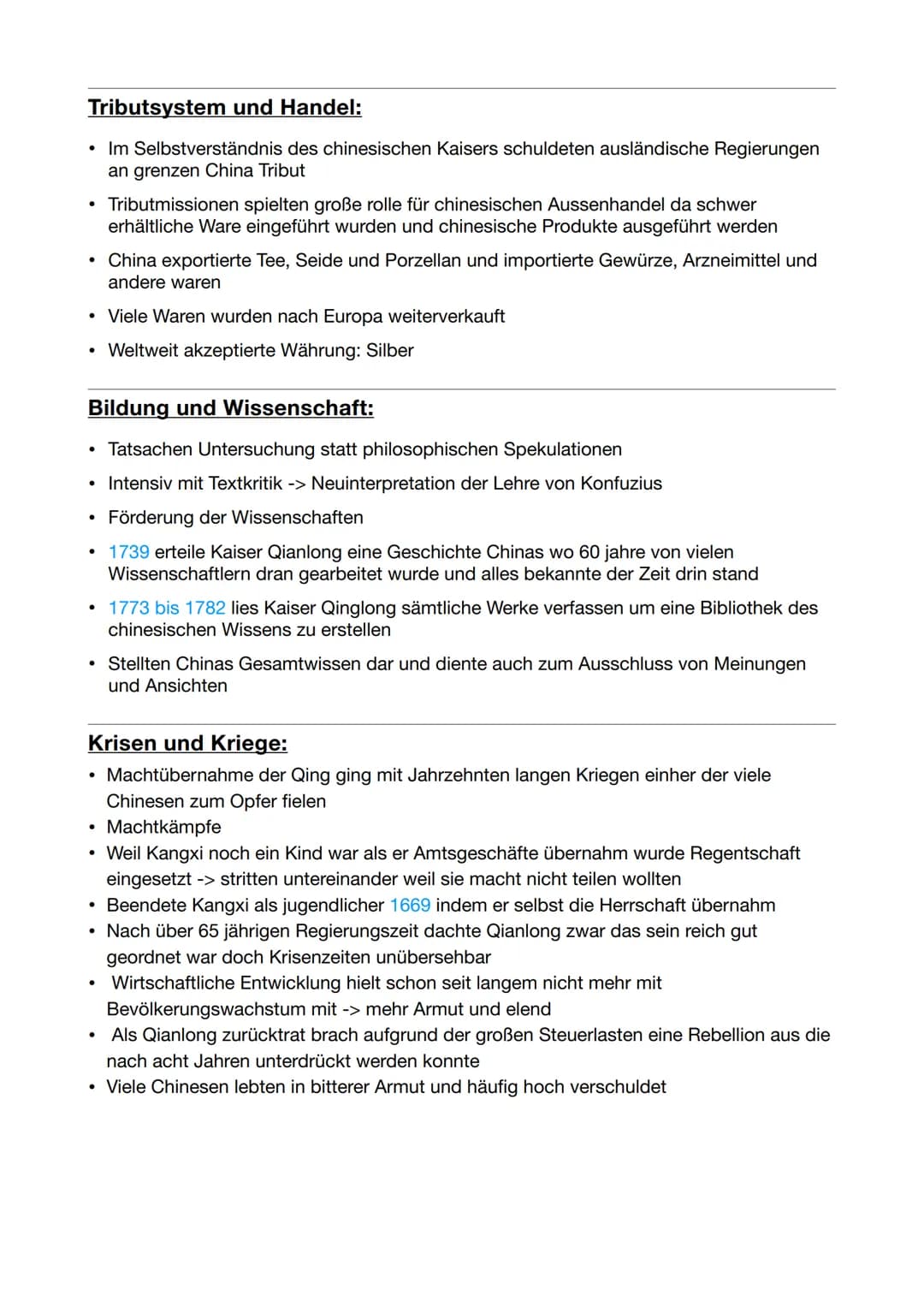 Geschichtsklausur
Eine neue Dynastie:
• Chinesische Geschichte keine Epochen sondern Herrschaftszeiten
• Kaiserreich existierte von 221 v. C