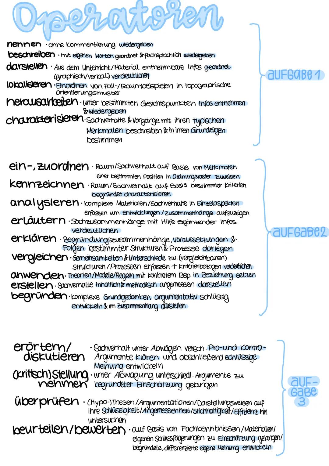 Operatoren Erdkunde/Geographie – Übersicht und Anwendung