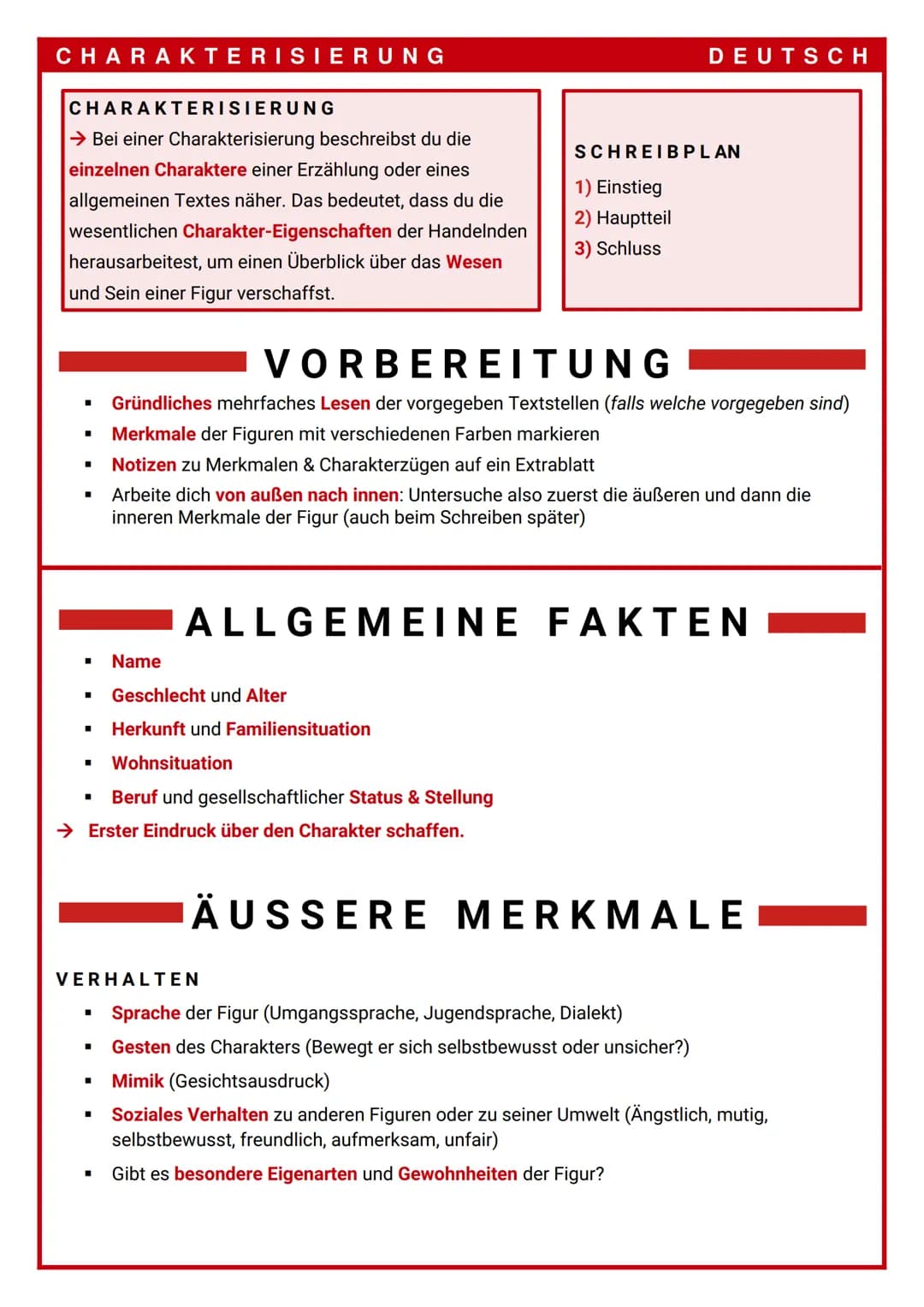 CHARAKTERISIERUNG
CHARAKTERISIERUNG
→ Bei einer Charakterisierung beschreibst du die
einzelnen Charaktere einer Erzählung oder eines
allgeme