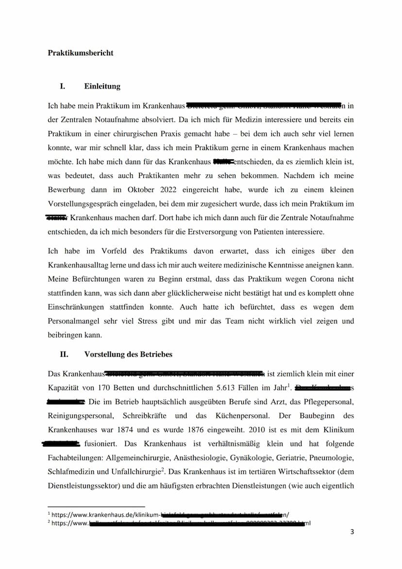 Praktikumsbericht
von
im Krankenhaus
Zentrale Notaufnahme
im Zeitraum vom 05.06.2023 bis zum 16.06.2023
betreuende Lehrperson: Frau
abgegebe