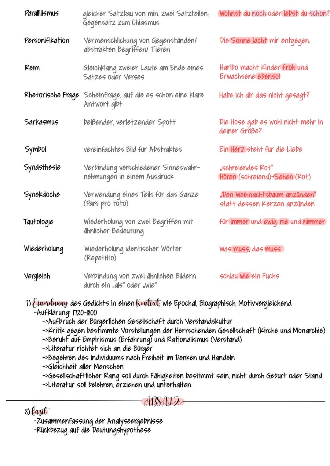 1) Einleitung
-Textart
-Titel
-Dichter
-Entstehungszeit
-Thema
Gedichtsanalyse
(+Epoche)
-DICHTER verfasste im JAHR das GEDICHT/ FABEL „TITE