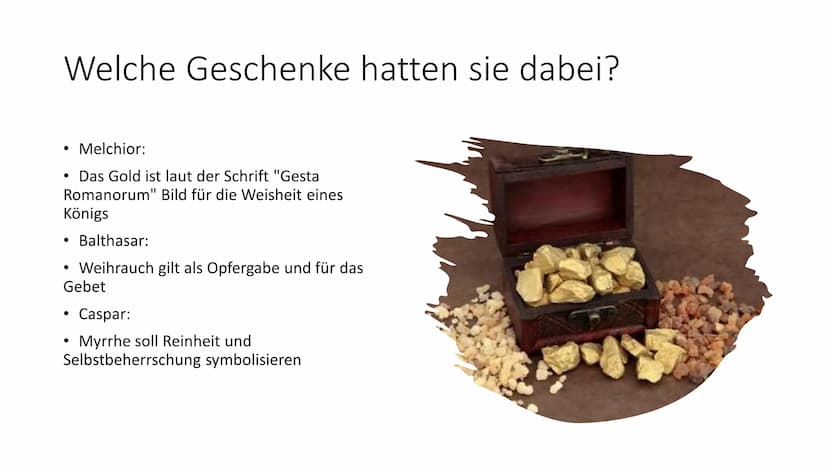 Die Heiligen drei Könige
Wer waren sie eigentlich?
18 Wer waren sie
überhaupt?
Sie hießen Caspar, Melchior und Balthasar
• Waren "Weise aus 