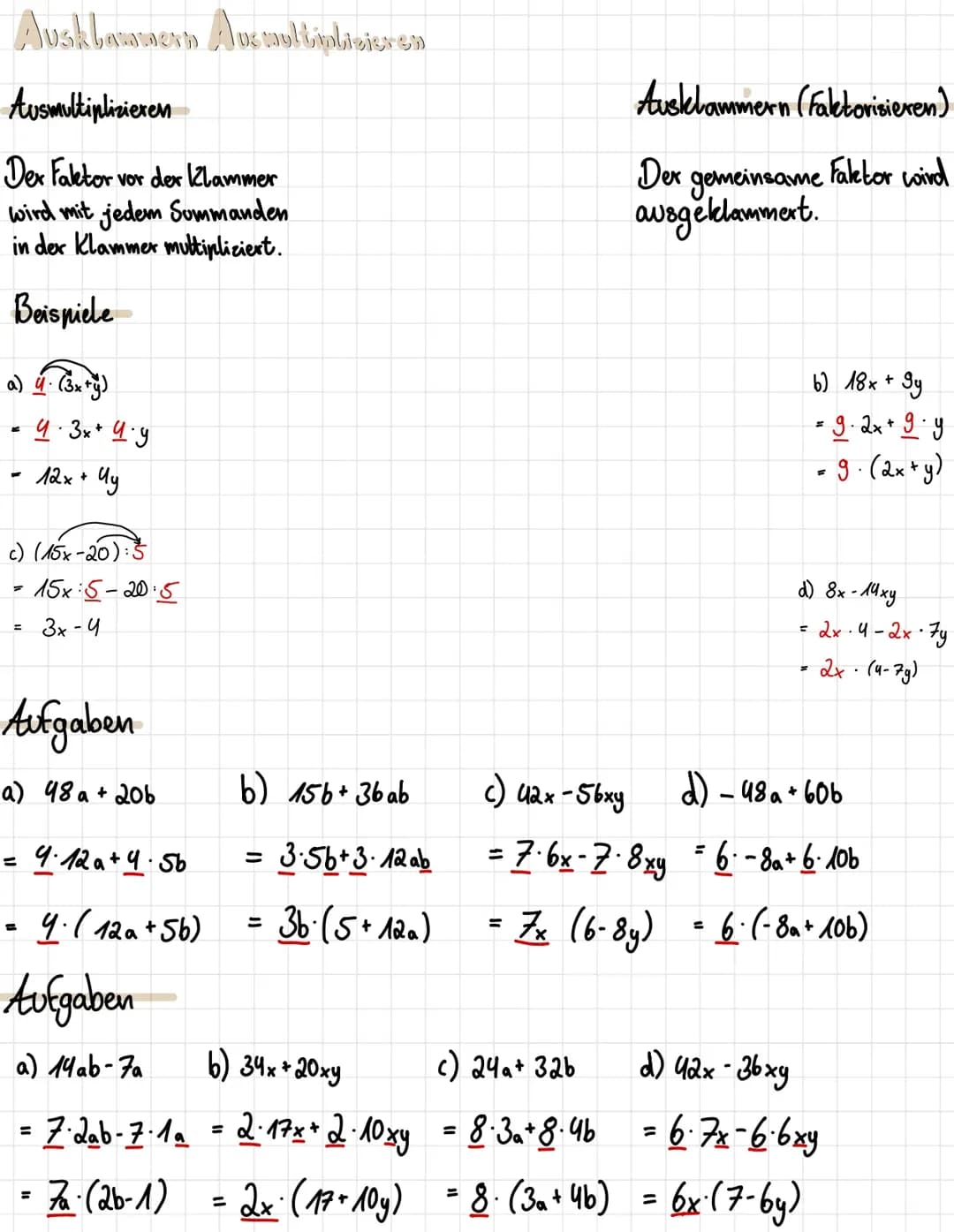Ausklammern und Ausmultiplizieren