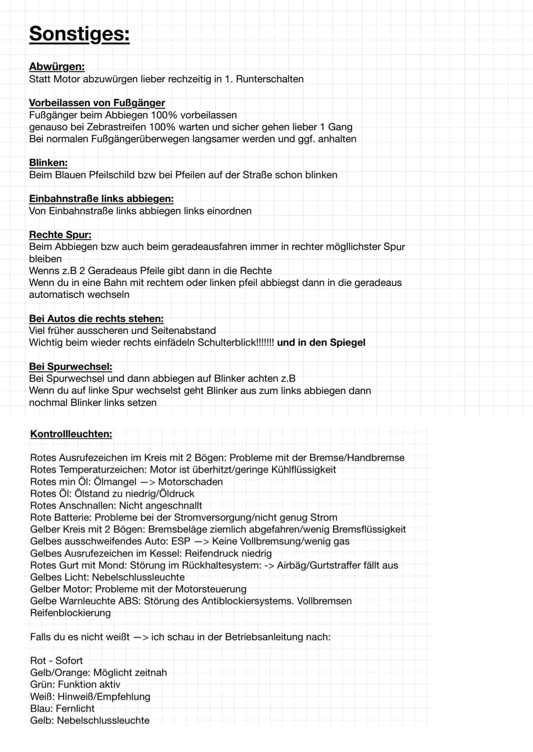 Einsteigen:
1. Sitz einstellen
2. erstes mal Start Auto anmachen/Zündung
3. Lenkrad einstellen
4. Innen/Außenspiegel einstellen
5. Gürtel
6.