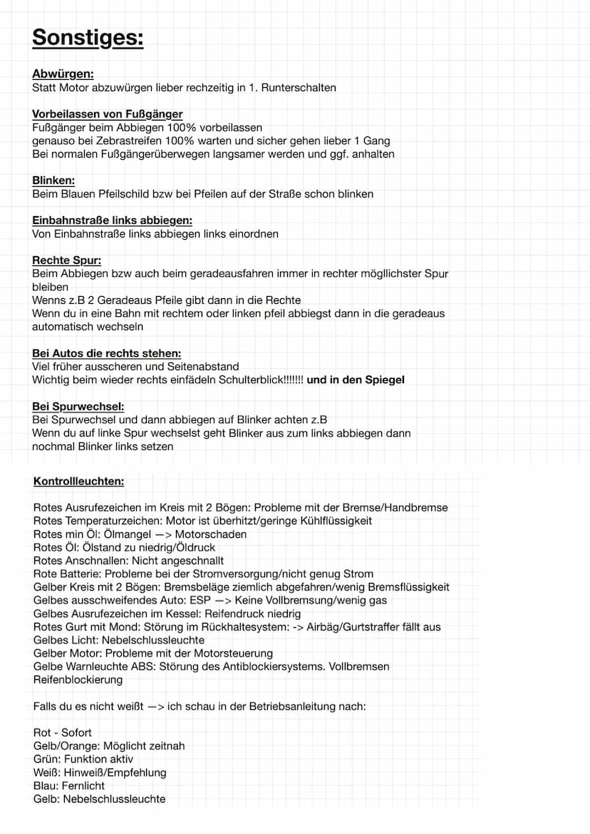 Einsteigen:
1. Sitz einstellen
2. erstes mal Start Auto anmachen/Zündung
3. Lenkrad einstellen
4. Innen/Außenspiegel einstellen
5. Gürtel
6.