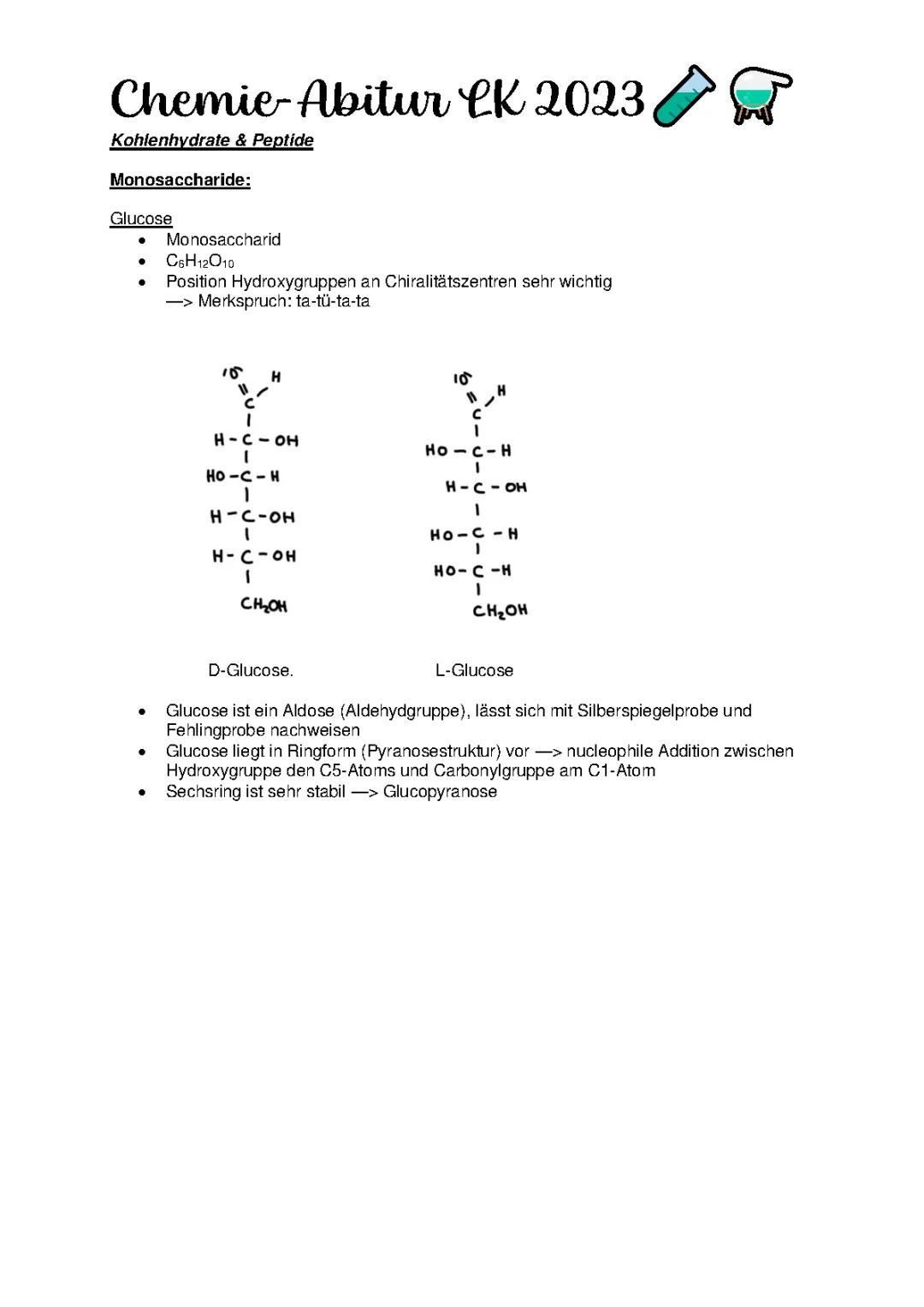 Chemie Abitur Aufgaben und Lösungen: Glucose, Säure-Base & mehr