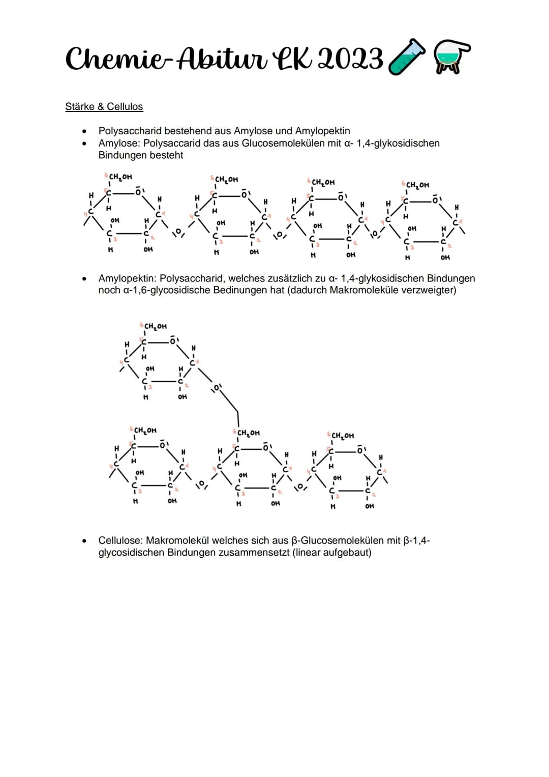 Chemie-Abitur CK 2023
Kohlenhydrate & Peptide
Monosaccharide:
Glucose
●
Monosaccharid
C6H12O10
Position Hydroxygruppen an Chiralitätszentren