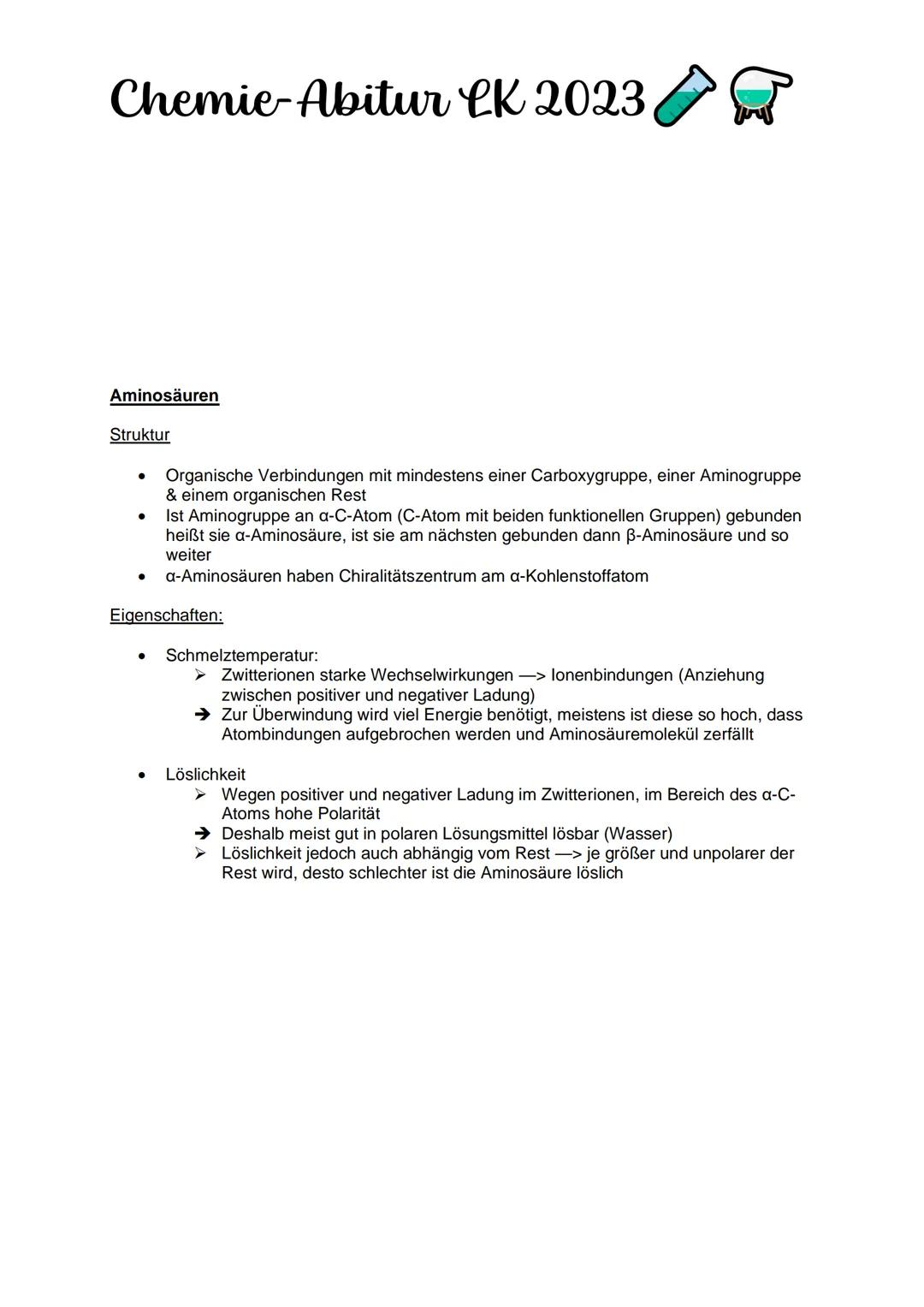 Chemie-Abitur CK 2023
Kohlenhydrate & Peptide
Monosaccharide:
Glucose
●
Monosaccharid
C6H12O10
Position Hydroxygruppen an Chiralitätszentren