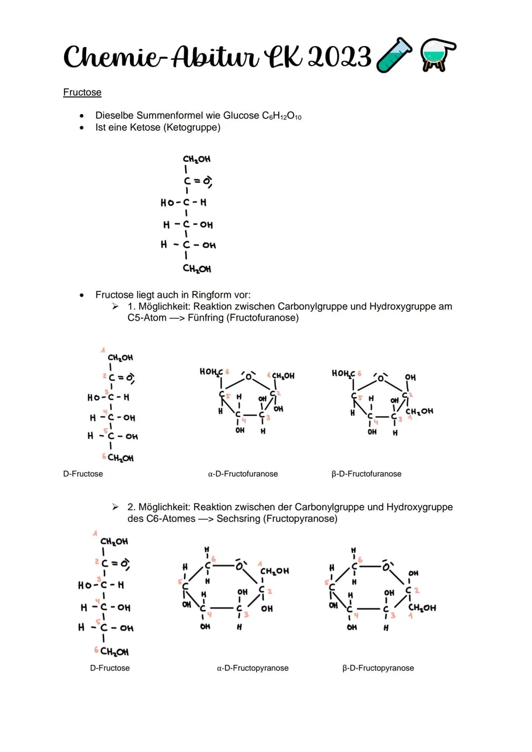 Chemie-Abitur CK 2023
Kohlenhydrate & Peptide
Monosaccharide:
Glucose
●
Monosaccharid
C6H12O10
Position Hydroxygruppen an Chiralitätszentren