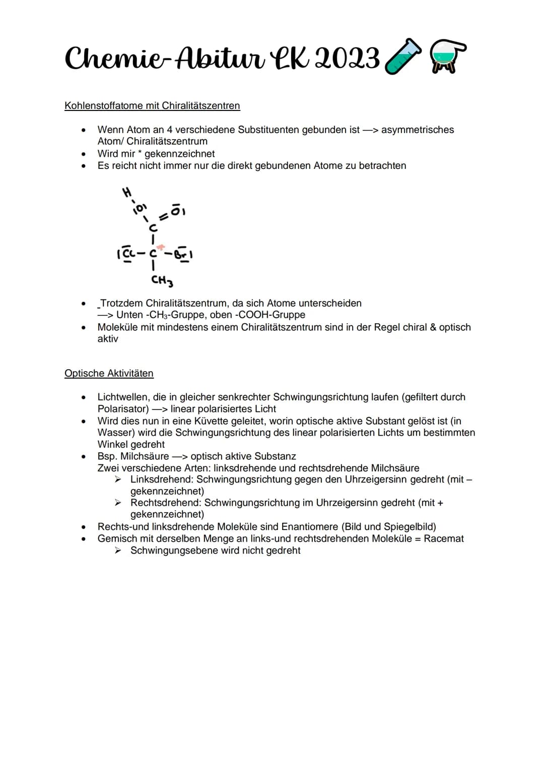 Chemie-Abitur CK 2023
Kohlenhydrate & Peptide
Monosaccharide:
Glucose
●
Monosaccharid
C6H12O10
Position Hydroxygruppen an Chiralitätszentren