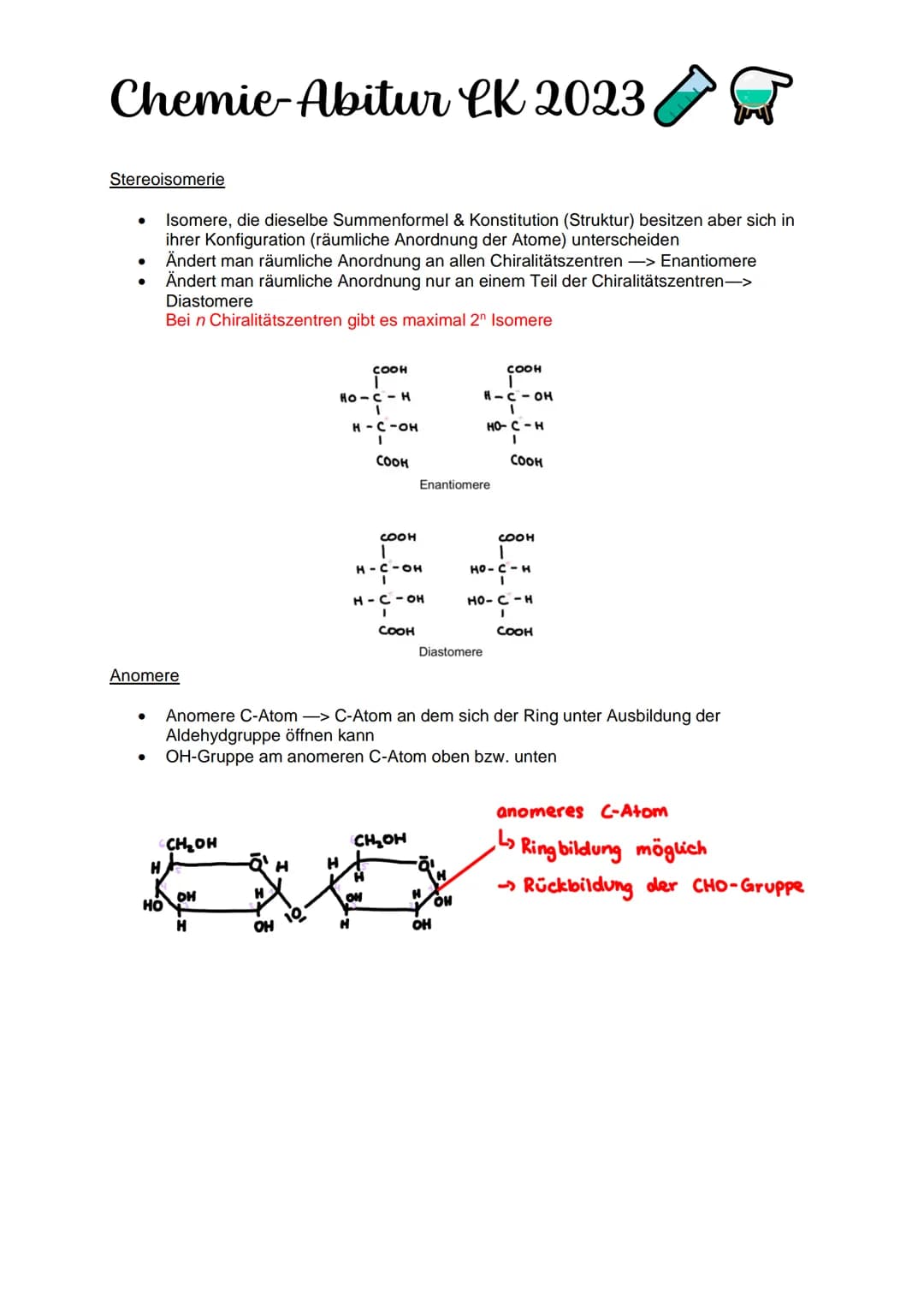 Chemie-Abitur CK 2023
Kohlenhydrate & Peptide
Monosaccharide:
Glucose
●
Monosaccharid
C6H12O10
Position Hydroxygruppen an Chiralitätszentren