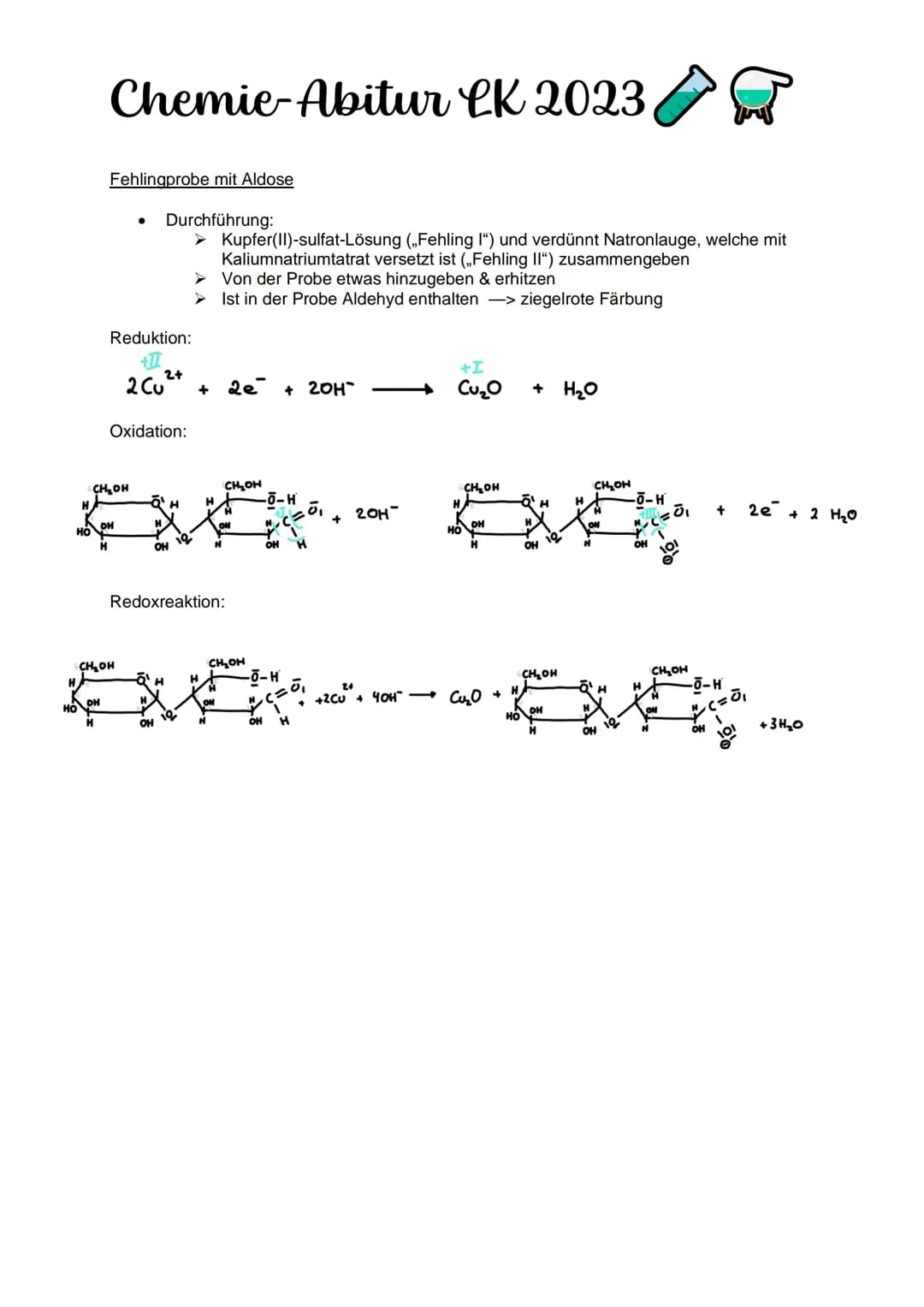 Chemie-Abitur CK 2023
Kohlenhydrate & Peptide
Monosaccharide:
Glucose
●
Monosaccharid
C6H12O10
Position Hydroxygruppen an Chiralitätszentren