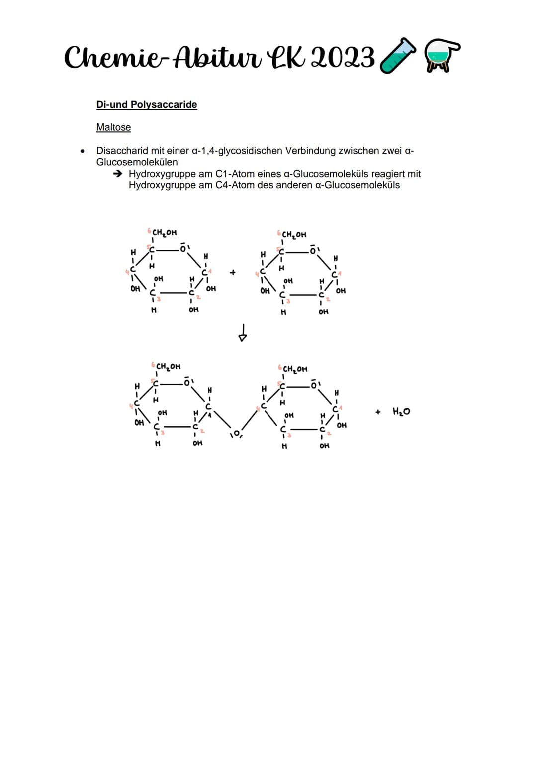 Chemie-Abitur CK 2023
Kohlenhydrate & Peptide
Monosaccharide:
Glucose
●
Monosaccharid
C6H12O10
Position Hydroxygruppen an Chiralitätszentren