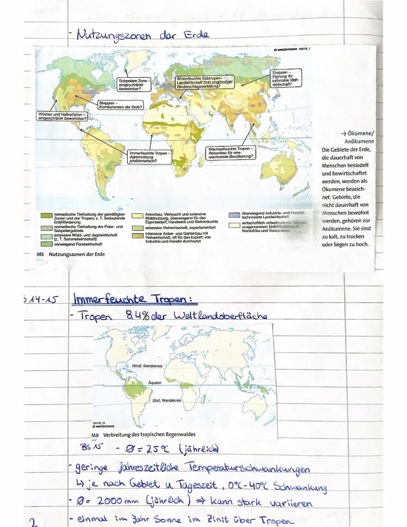 Klima- und Vegetationszonen der Welt
Ausprägung einer Landwirtschaft durch verschiedene Geofaktoren (=> Klima, Boden, Wasser,
Vegetation)
Ge
