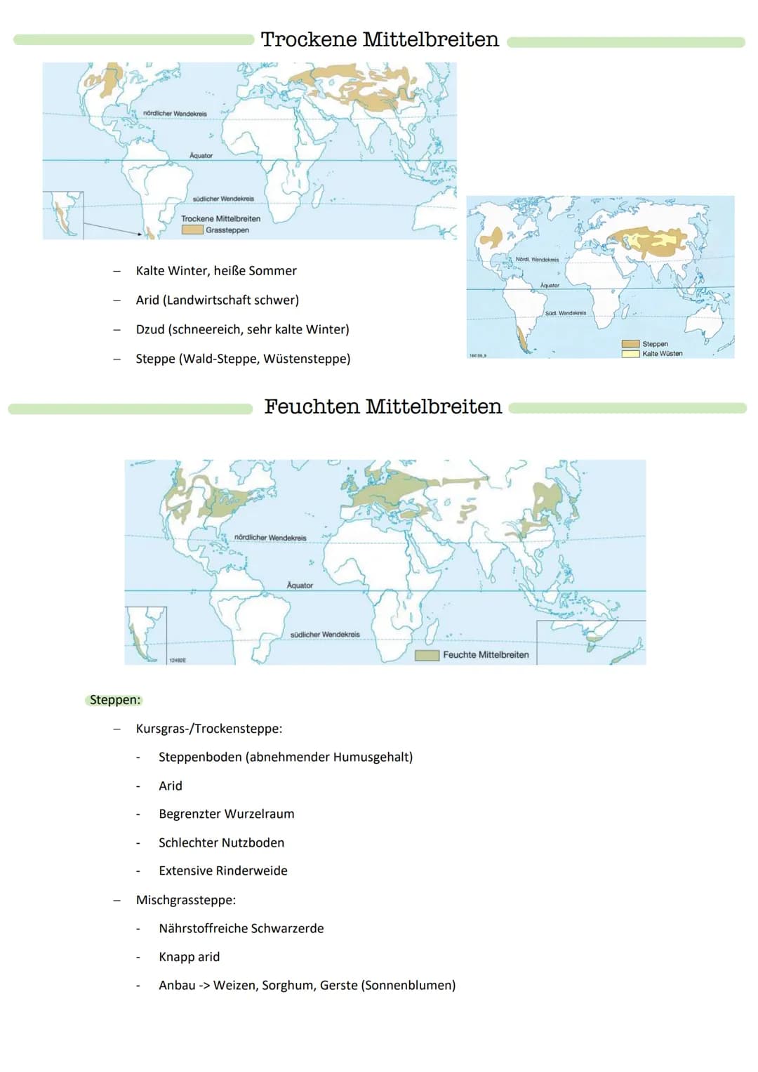 Klima- und Vegetationszonen der Welt
Ausprägung einer Landwirtschaft durch verschiedene Geofaktoren (=> Klima, Boden, Wasser,
Vegetation)
Ge