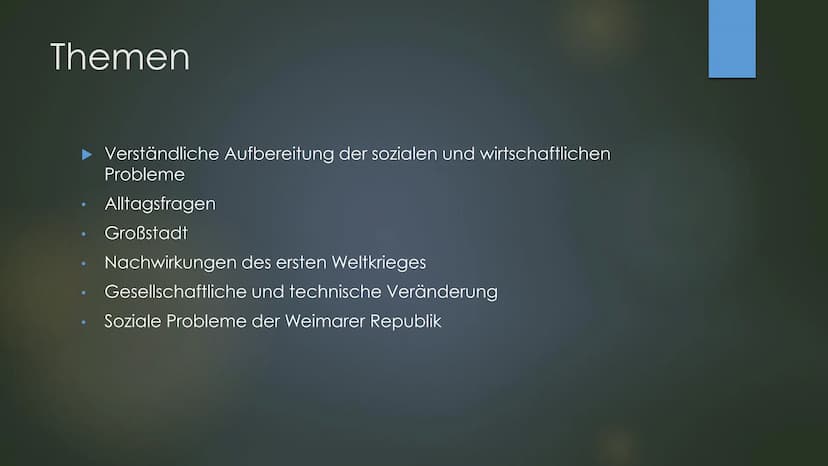 NEUE SACHLICHKEIT
Literatur von 1918-1933 Inhalt
‣ Geschichtlicher Hintergrund
▸ Merkmale
Themen
Vertreter
Gedicht/Aufgaben
Kahoot
▸ Zusamme