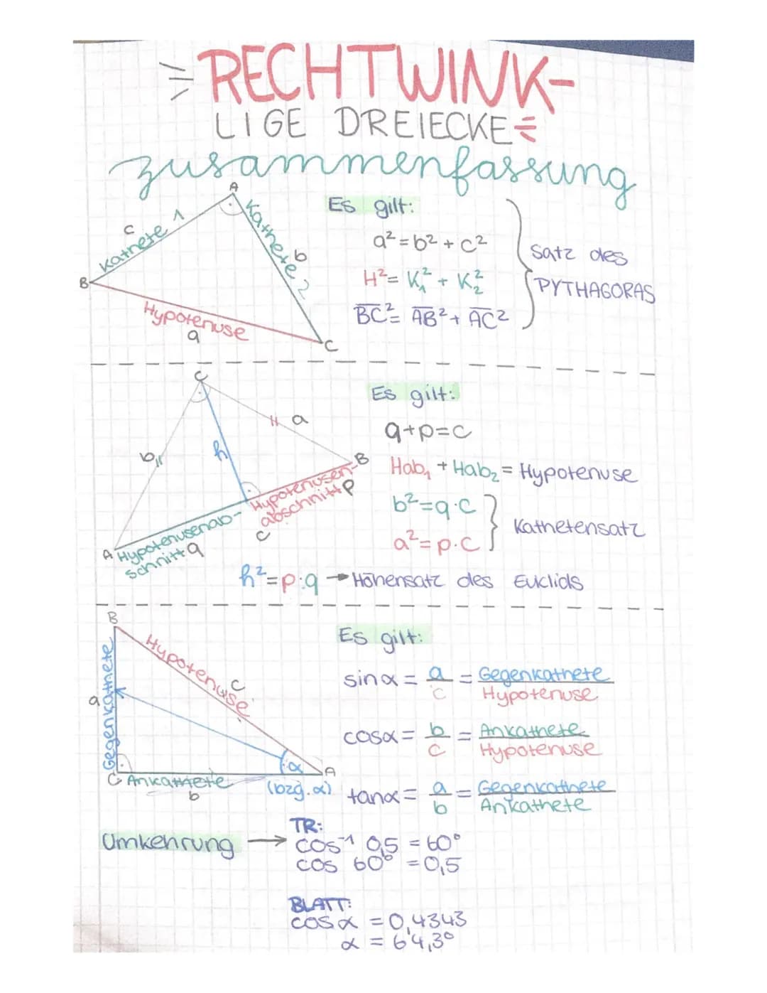 8.
Kathete 1
A
RECHTWINK-
LIGE DREIECKE=
zusammenfassung
Es gilt:
kathete
Hypotenuse
a
bir
R
Kathete
+
1
•Ankathete
ta
Hypotenuse
abschnittp