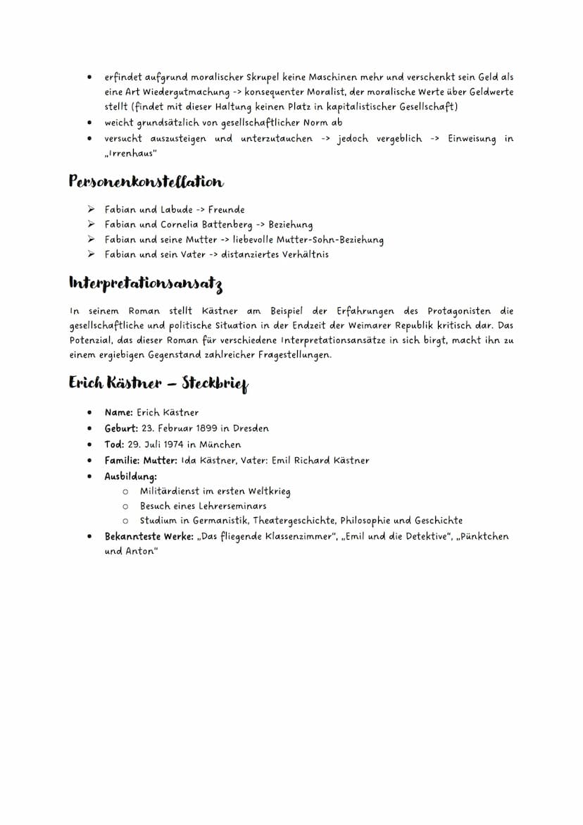 Erich Kästner: Fabian. Die
geschichte eines moralisten
Kurzzusammenfassung
Der Roman Fabian. Die Geschichte eines Moralisten" wurde 1931 von
