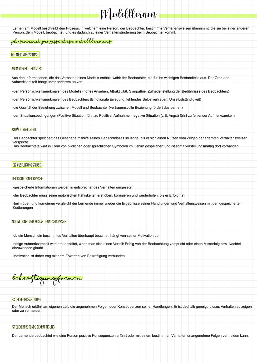 Modelllernen
Lernen am Modell beschreibt den Prozess, in welchem eine Person, der Beobachter, bestimmte Verhaltensweisen übernimmt, die sie 
