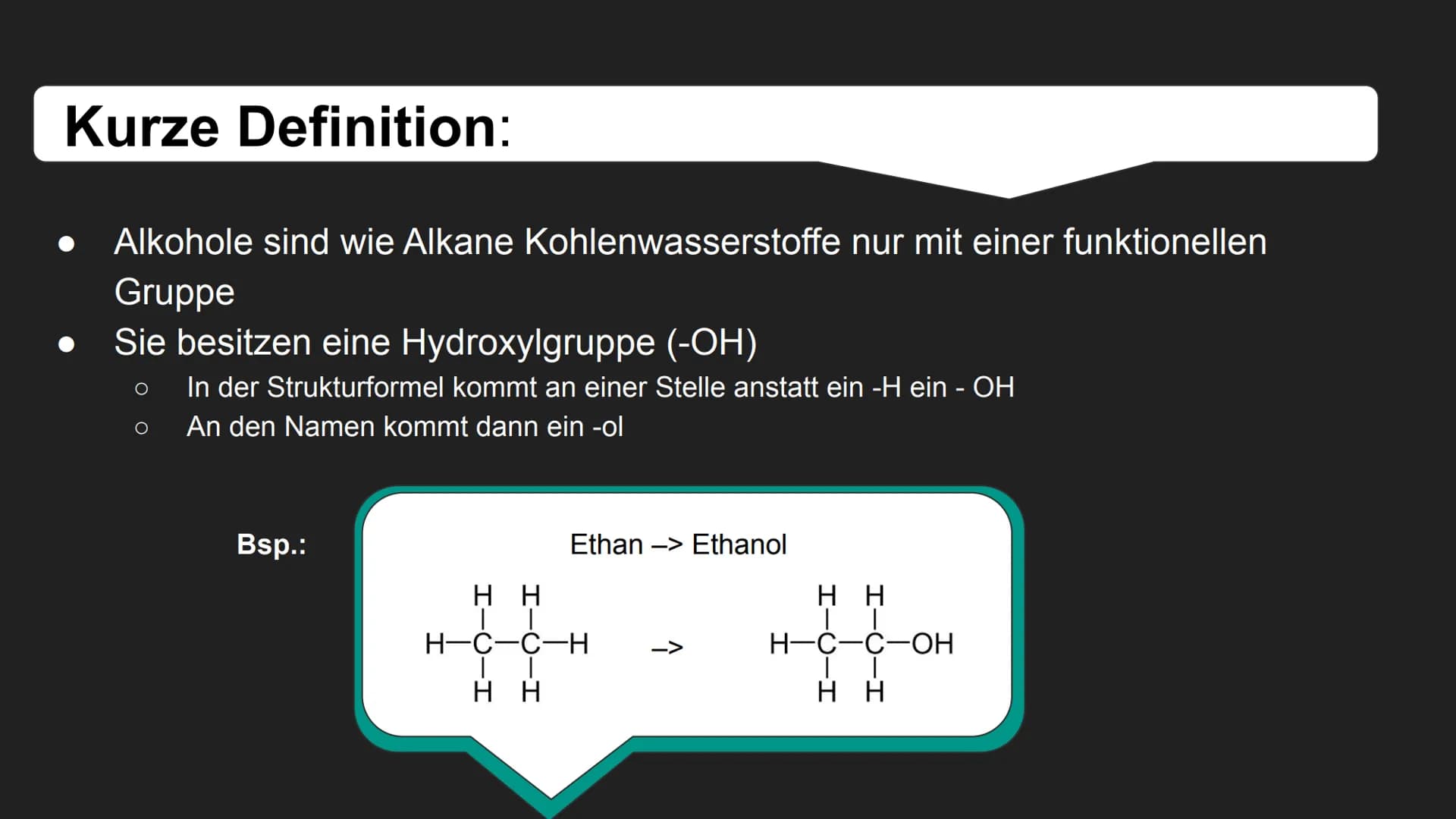 Alkohole Inhalt:
1. Kurze Definition von Alkohol
Einteilung von Alkohol
Siede- und
Schmelztemperatur
2.
3.
4. Alkoholische Gärung
5. Bsp.: V