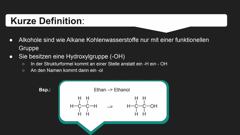 Alkohole Inhalt:
1. Kurze Definition von Alkohol
Einteilung von Alkohol
Siede- und
Schmelztemperatur
2.
3.
4. Alkoholische Gärung
5. Bsp.: V
