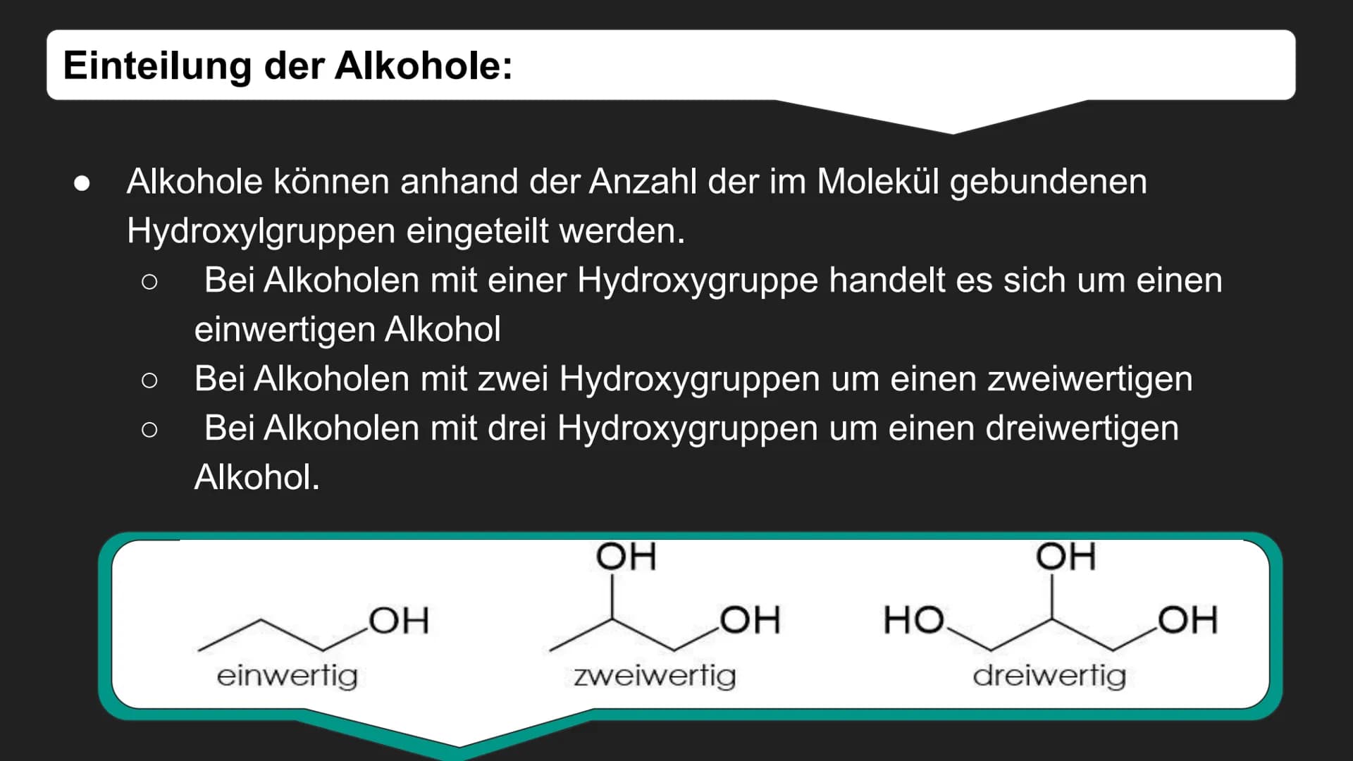 Alkohole Inhalt:
1. Kurze Definition von Alkohol
Einteilung von Alkohol
Siede- und
Schmelztemperatur
2.
3.
4. Alkoholische Gärung
5. Bsp.: V