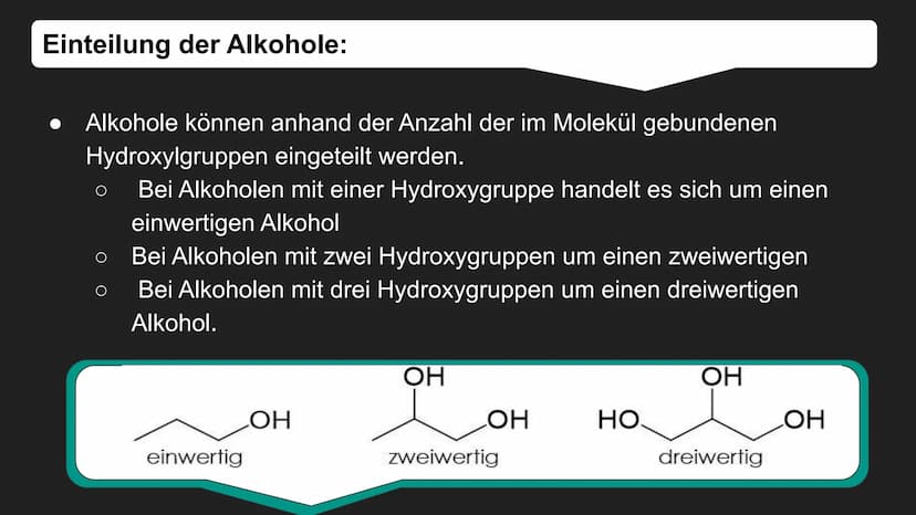 Alkohole Inhalt:
1. Kurze Definition von Alkohol
Einteilung von Alkohol
Siede- und
Schmelztemperatur
2.
3.
4. Alkoholische Gärung
5. Bsp.: V