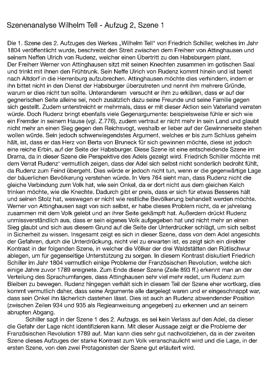Wilhelm Tell 2. Aufzug 1. Szene Zusammenfassung und Analyse