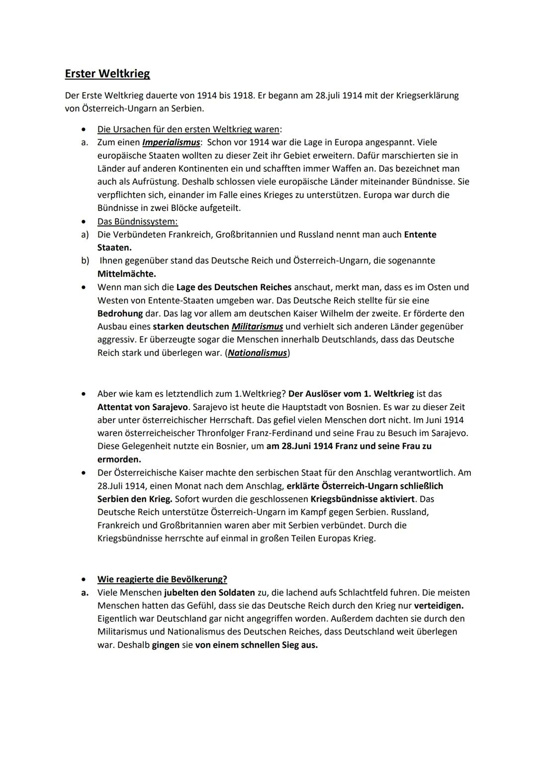 # Erster Weltkrieg

Der Erste Weltkrieg dauerte von 1914 bis 1918. Er begann am 28.juli 1914 mit der Kriegserklärung
von Österreich-Ungarn a