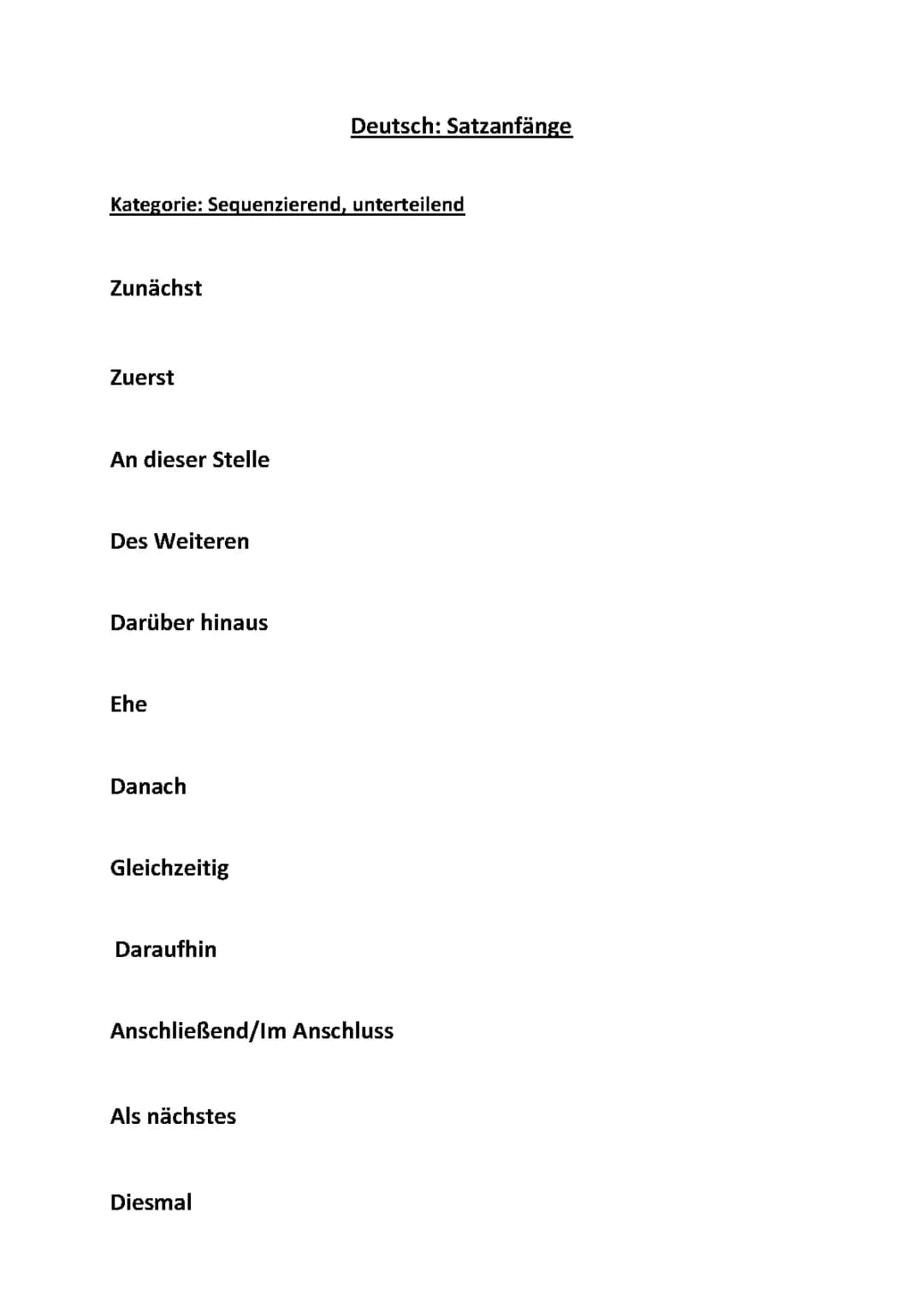 Deutsch: Satzanfänge
