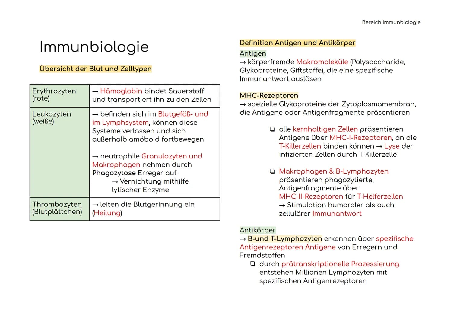 Immunbiologie
Übersicht der Blut und Zelltypen
Erythrozyten
(rote)
Leukozyten
(weiße)
Hämoglobin bindet Sauerstoff
und transportiert ihn zu 