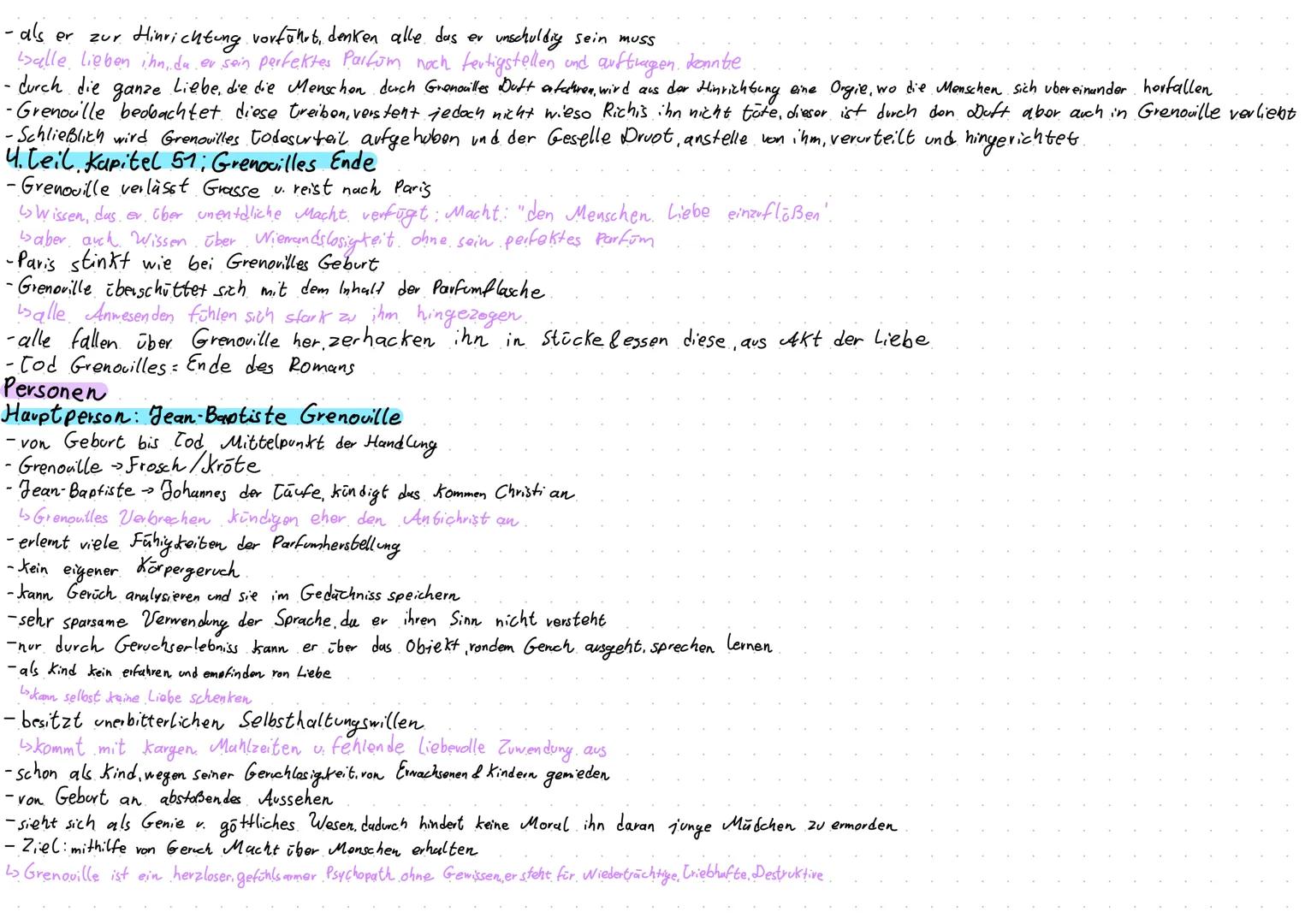 Patrick Süskind
Das Parfum
Die Geschichte eines Mörders
Diogenes Zusammenfassung
1.teil: Kapitel 1-22; Kindheit u. Lehrjahre
-Geburt im Gest