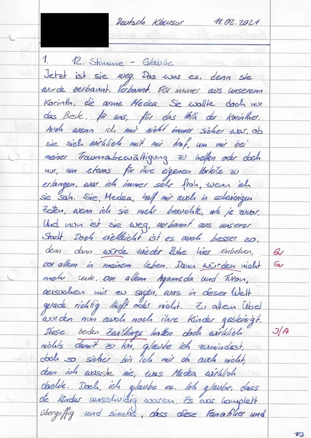 2. Klausur - Leistungskurs Deutsch - 11/1
Thema: C. Wolf: Medea.Stimmen - Gestaltendes Interpretieren
11.02.2021
Erlaubtes Hilfsmittel: Wört