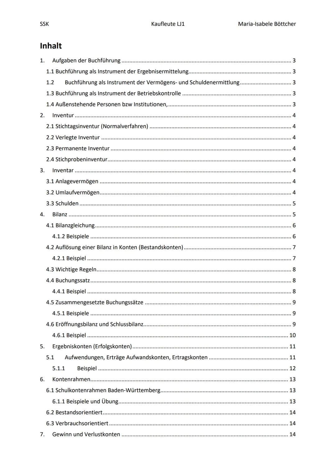 2022
SSK Klausur 1
Zusammenfassung
Böttcher, Maria-Isabele SSK
Inhalt
2. Inventur
1. Aufgaben der Buchführung.
1.1 Buchführung als Instrumen