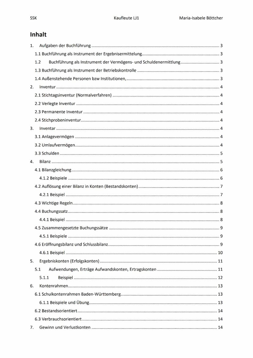 2022
SSK Klausur 1
Zusammenfassung
Böttcher, Maria-Isabele SSK
Inhalt
2. Inventur
1. Aufgaben der Buchführung.
1.1 Buchführung als Instrumen